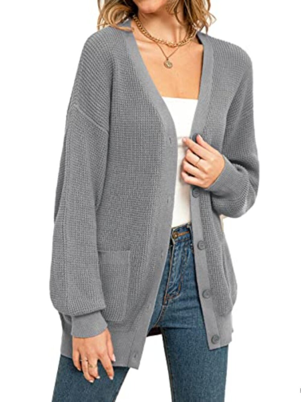 100% Cotton Cardigan with Pockets | Long Sleeve V-Neck Button Down Sweater -